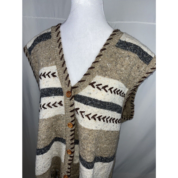 Vintage Westbound Sweater Vest Womens 1X Wool Blend Brown Tan Tasseled Button Up - Picture 2 of 15